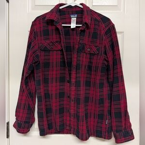 Patagonia Fjord Flannel Shirt Mens M Red Buffalo Black Plaid Organic Cotton